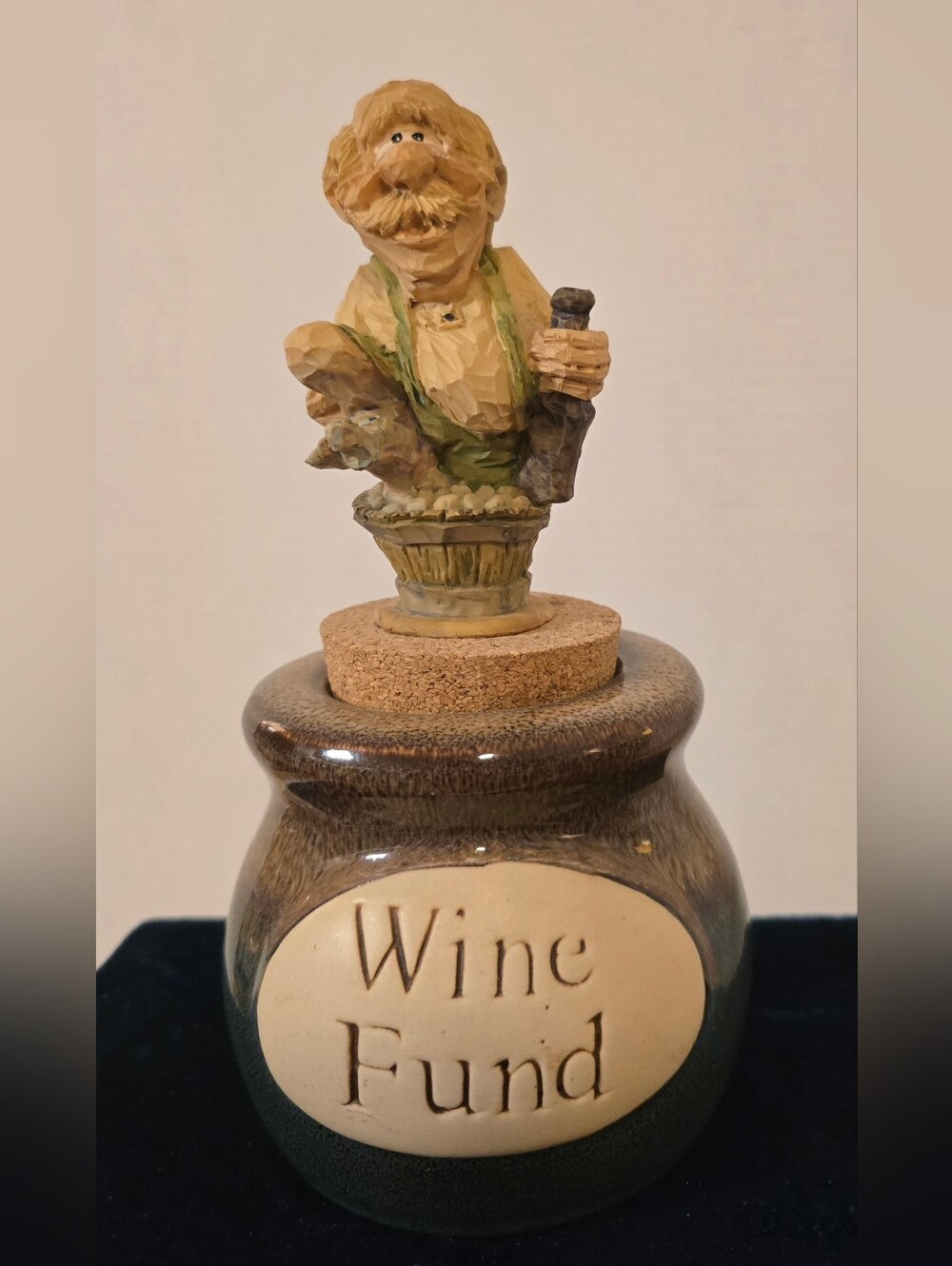 Vtg Authentic Wine Fund Ceramic Jar Chris Hammack Spit N Whittle "Grape Stomper"
